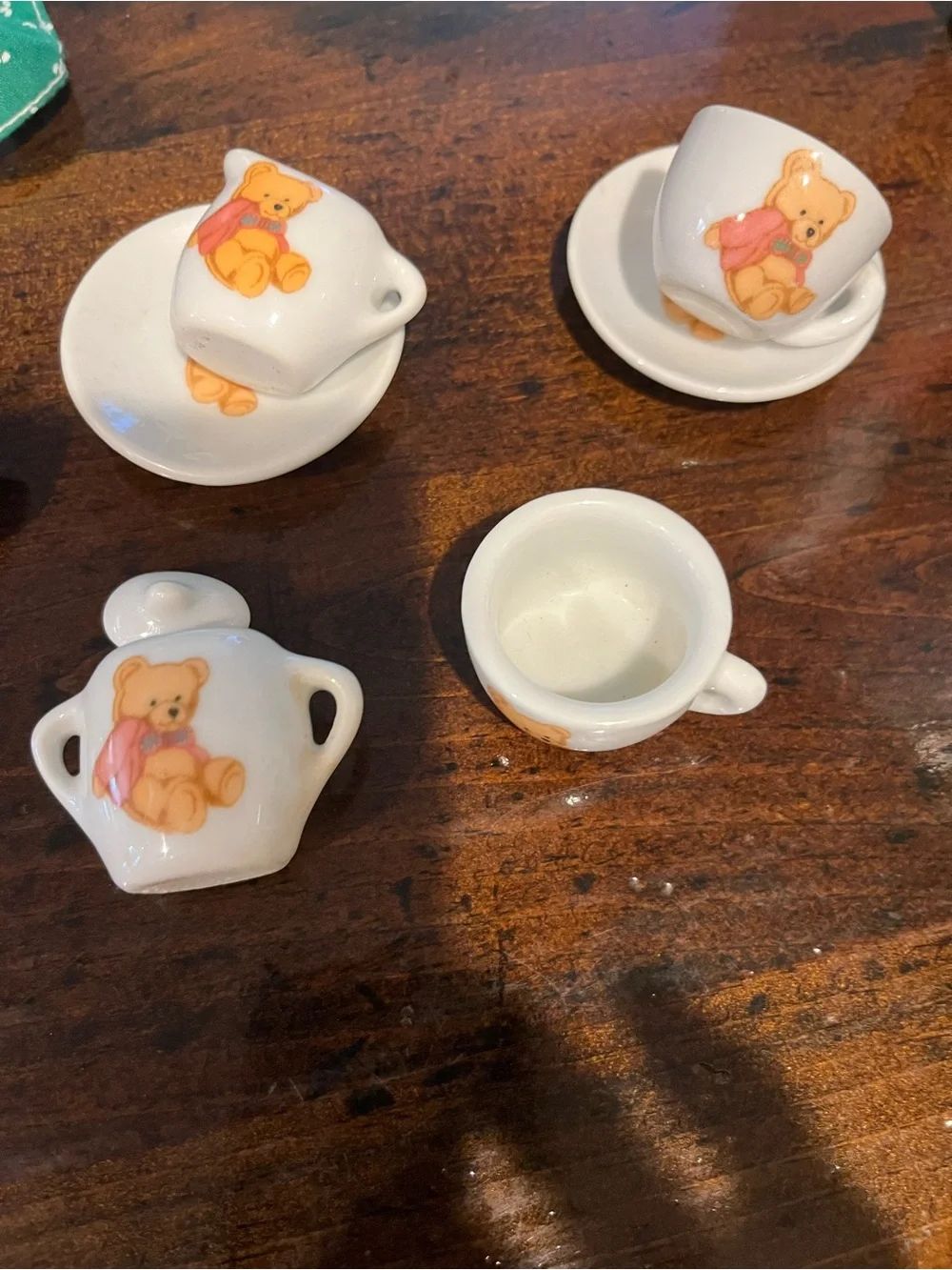 Miniature Teddy Bear Ceramic Tea Set for Kids - White